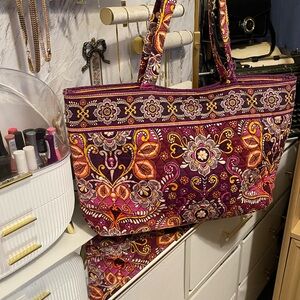 Vibrant Vera Bradley Quilted Tote — Purple & Orange Floral